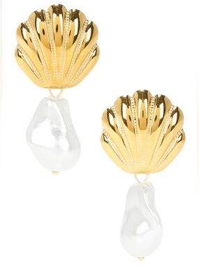 COMING SOON! Casa Clara Gold Shell and Freshwater Pearl Earrings. Brand new!